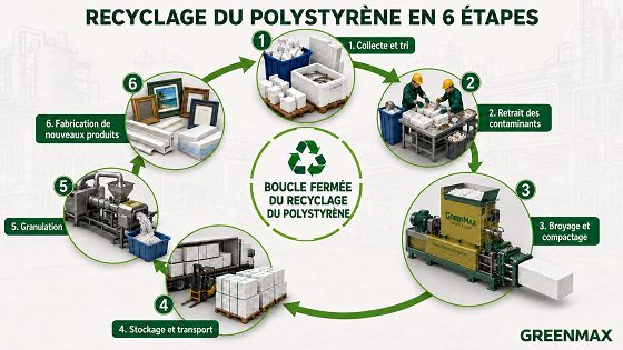 Processus de recyclage du polystyrène en 6 étapes